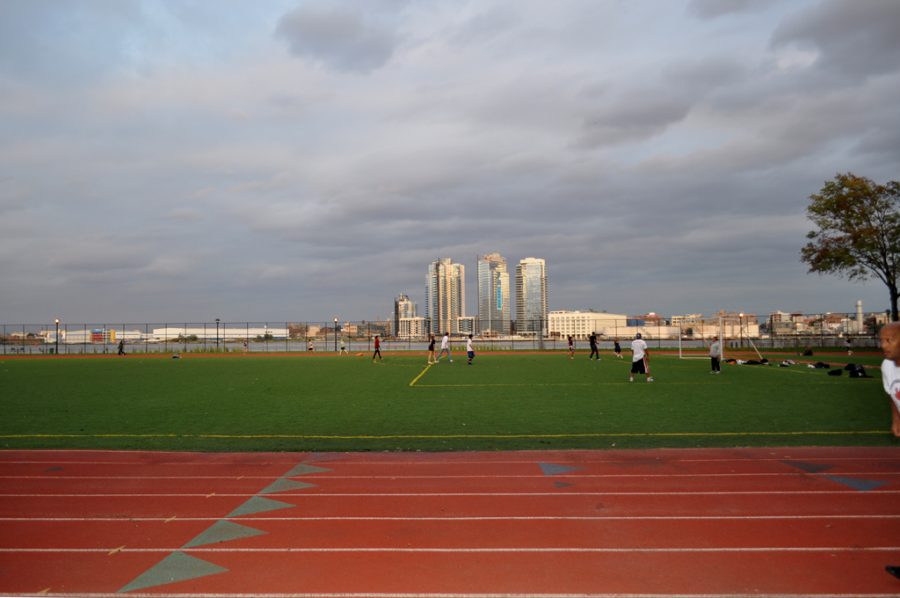 The Friends Seminary Track and Cross Country teams often practice at the John V. Lindsay East River Park Track, pictured above, when the weather permits. During the Winter Track season, the team attracted new members, but social distancing made in-person practices impossible.