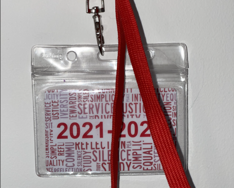 Student ID card with red lanyard